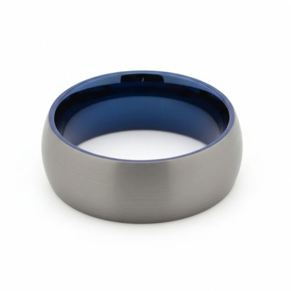Quality Tungsten Ring With Cobalt Blue Interior